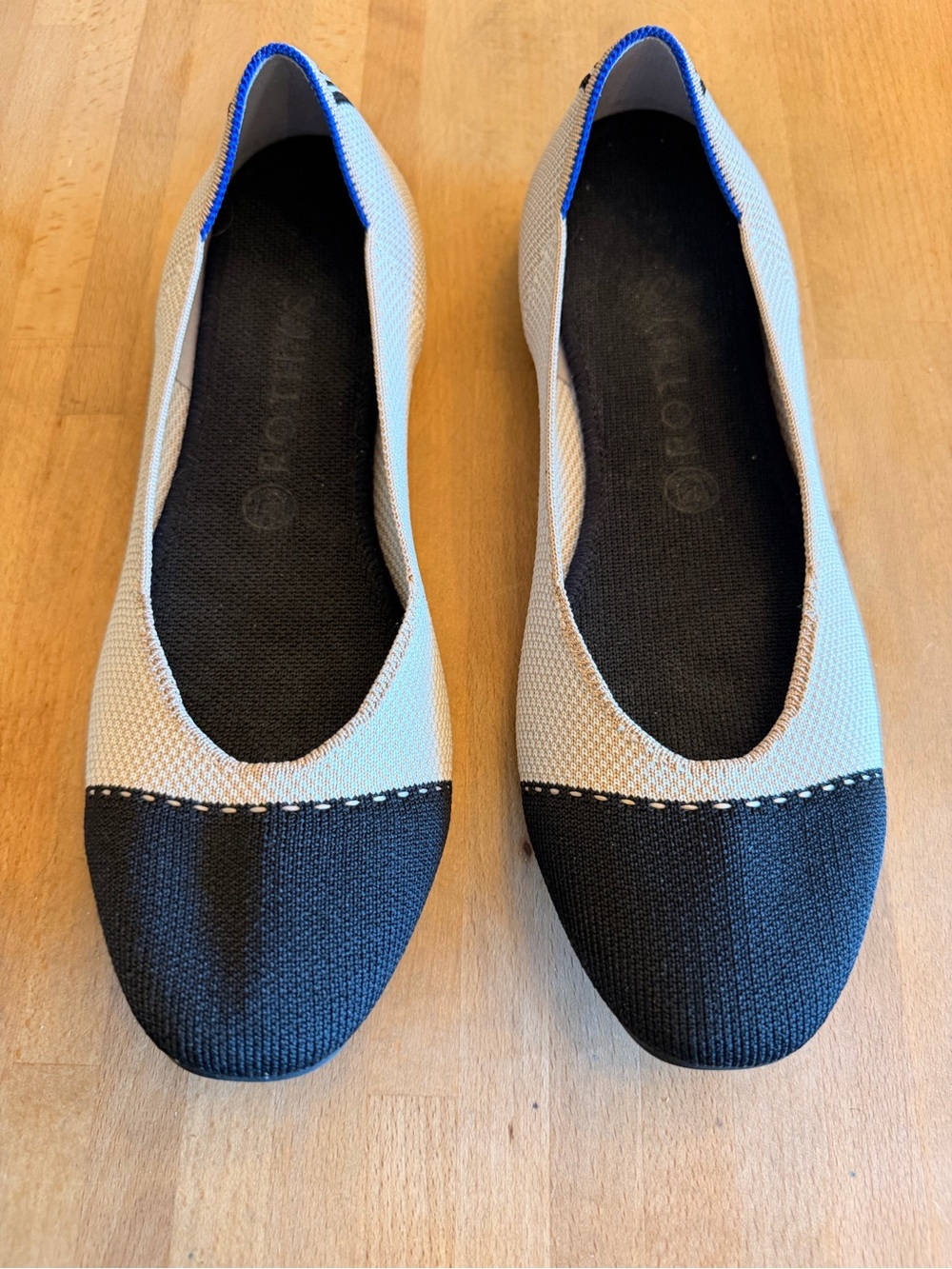 Rothy's “The Square” Flats - “Tuxedo” Black and Cream Two-Tone